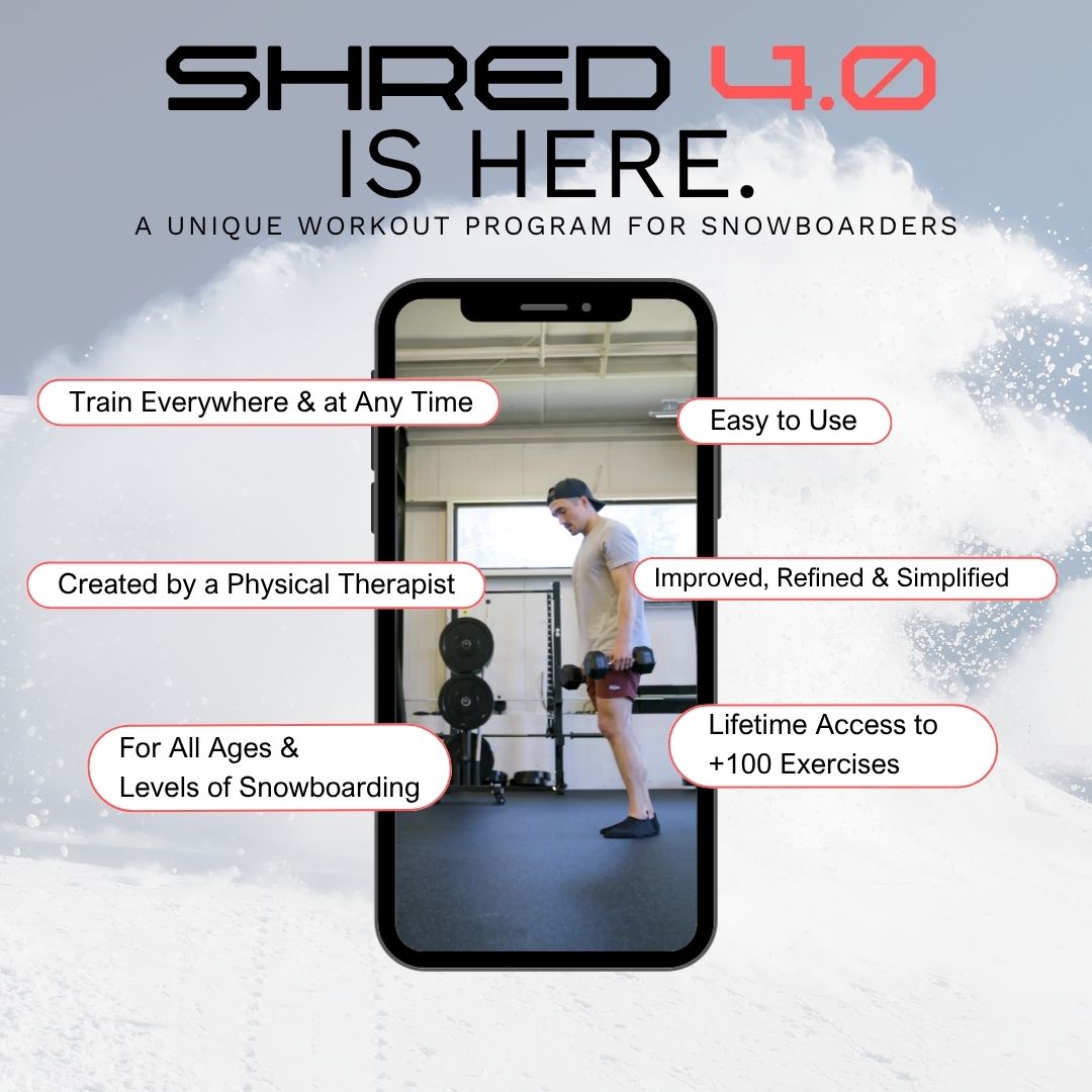 workout program for snowboarders with a person using dumbbells in a gym.