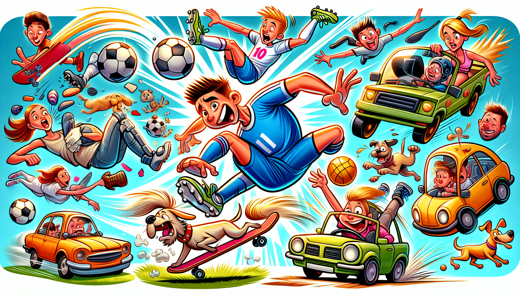 An illustration of common causes of concussions, such as sports injuries and falls.